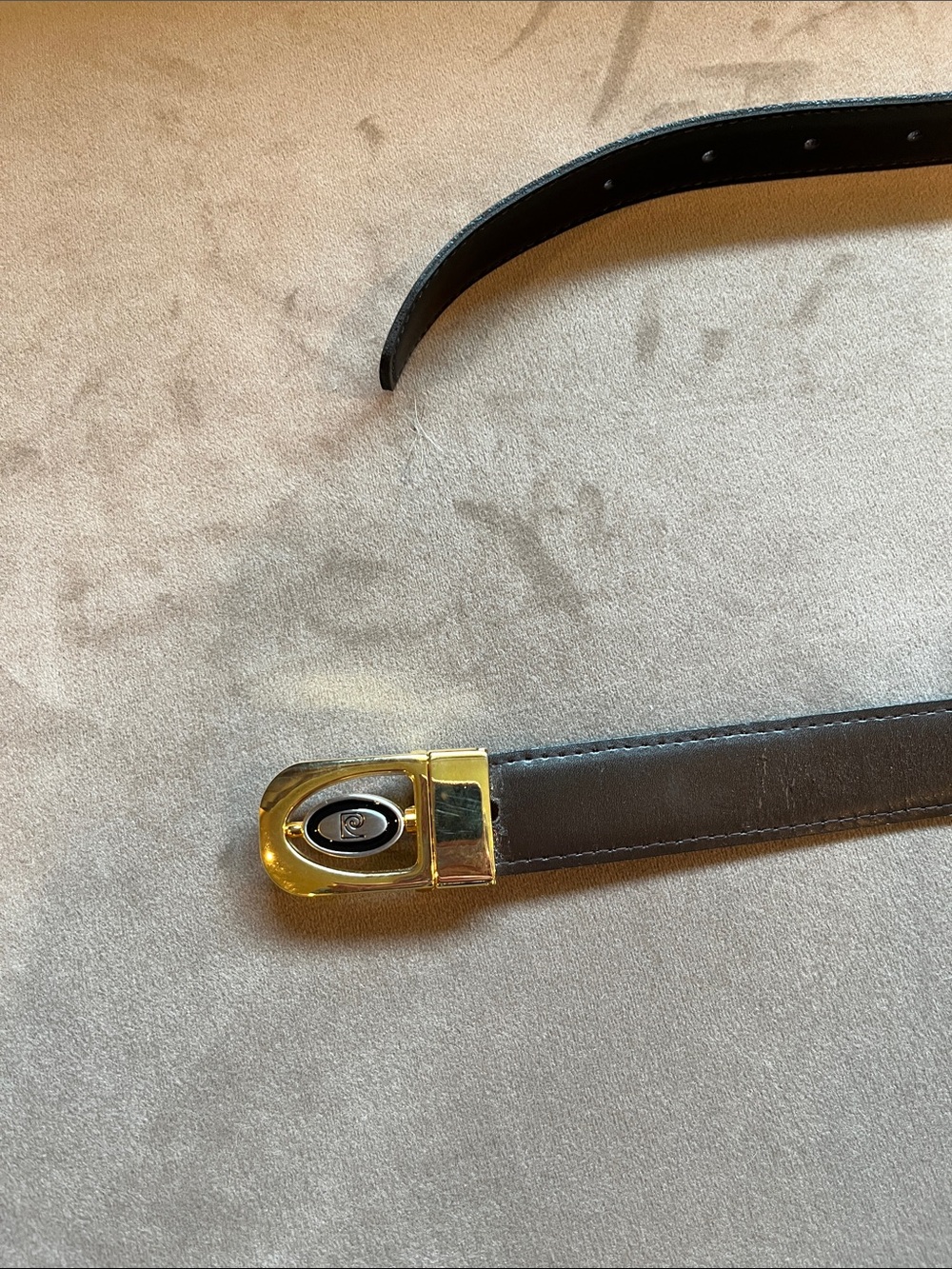 Pierre Cardin Brown Leather Belt with Gold-Tone Logo Buckle